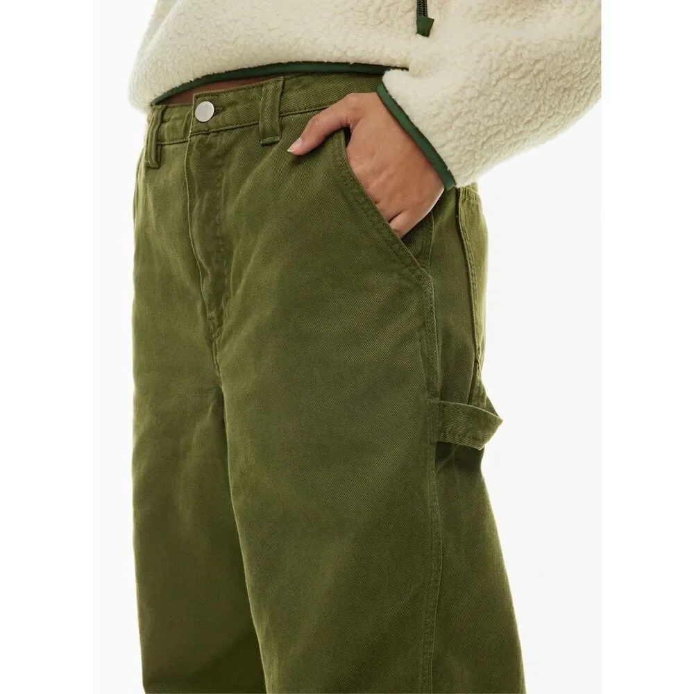 TNA Aritzia Greenwich Pants High waist relaxed twill carpenter Gd fatigue green
